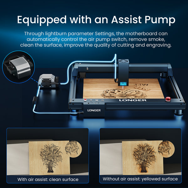 LONGER B1 20W Laser Engraver Cutting Wood Metal fabric plastic With Flame Detection Displacement Protection Auto Air-assist