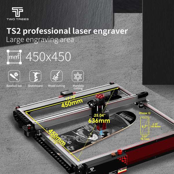 Twotrees TS2 80W Laser Engraver Machine 10W Output Power Compressed Spot Technology LaserGRBL LightBurn Wifi Horizontal Gyroscope 450x450mm